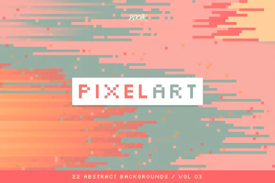 Pixel Art Colorful Backgrounds V. 03 24款抽象艺术彩色像素故障风马赛克毛刺失真背景图片设计素材