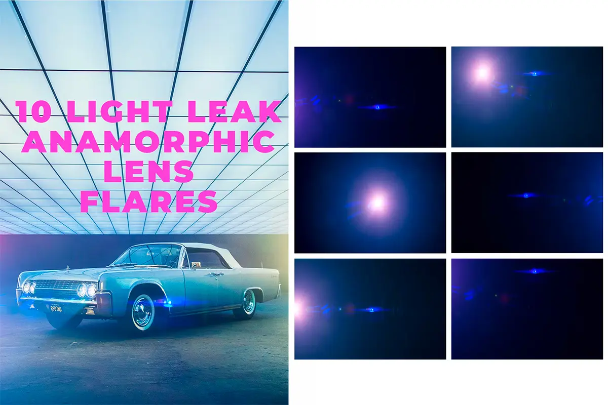 10 Cinematic Blue Lens Flares Overlays 10种电影蓝色镜头光晕背景叠加图片设计素材