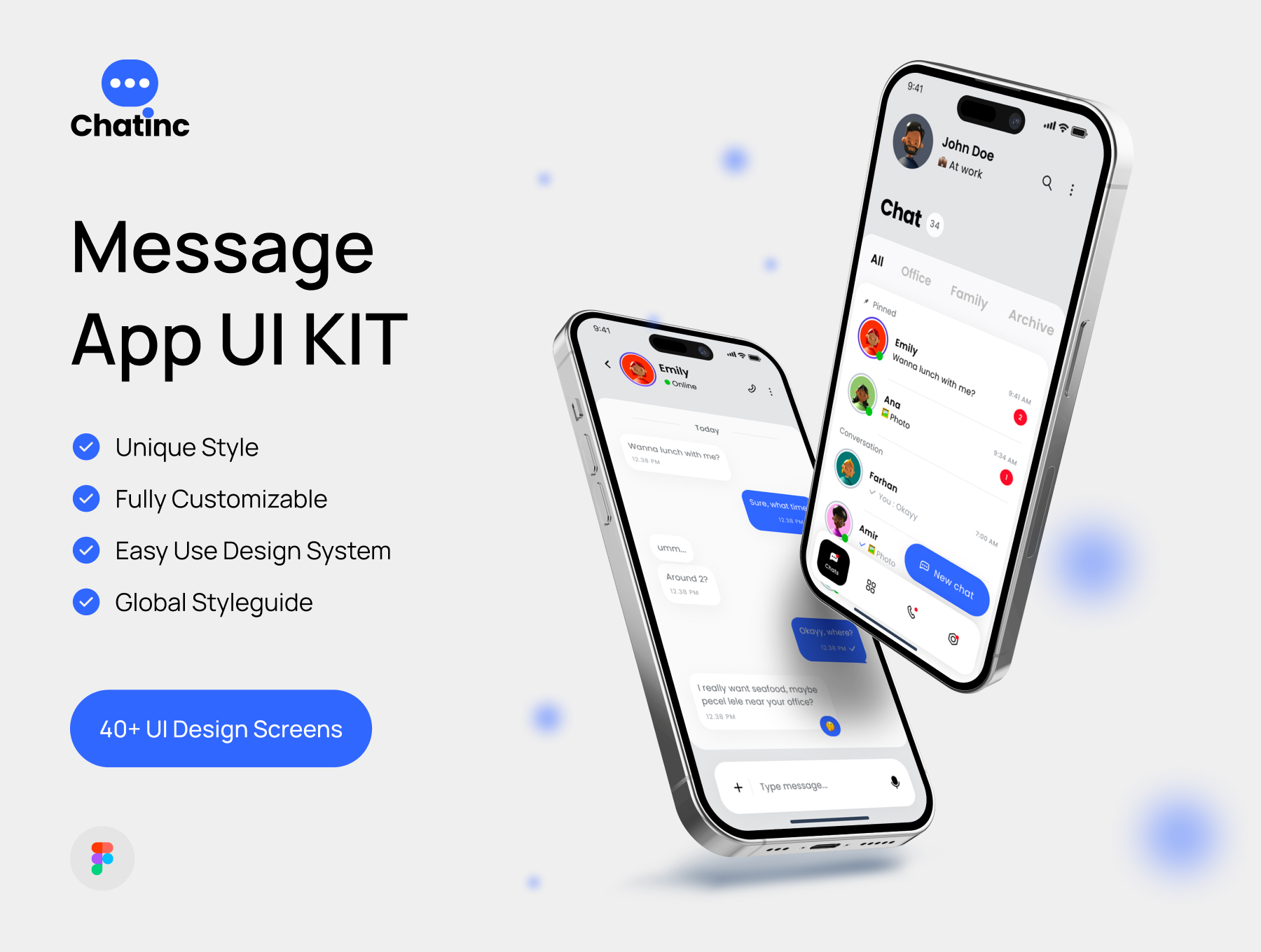 Chatinc – Message App UI KIT 40+屏高级交友聊天Ai机器人发信息APP软件界面设计Figma模板素材