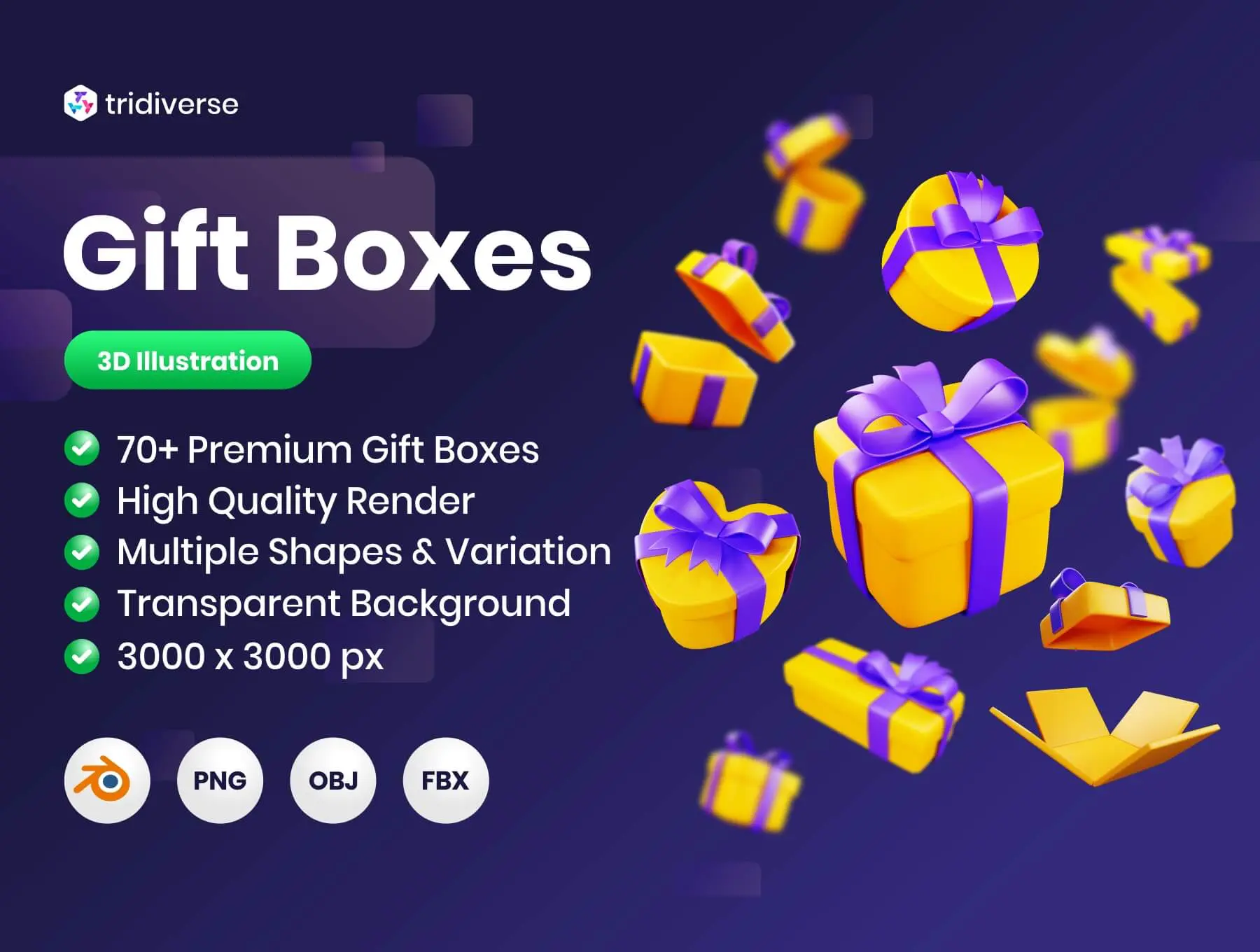 Gift Boxes – 3D Illustration 75款3D立体卡通礼物盒天地盖礼盒包装盒插图插画webp免抠图片素材