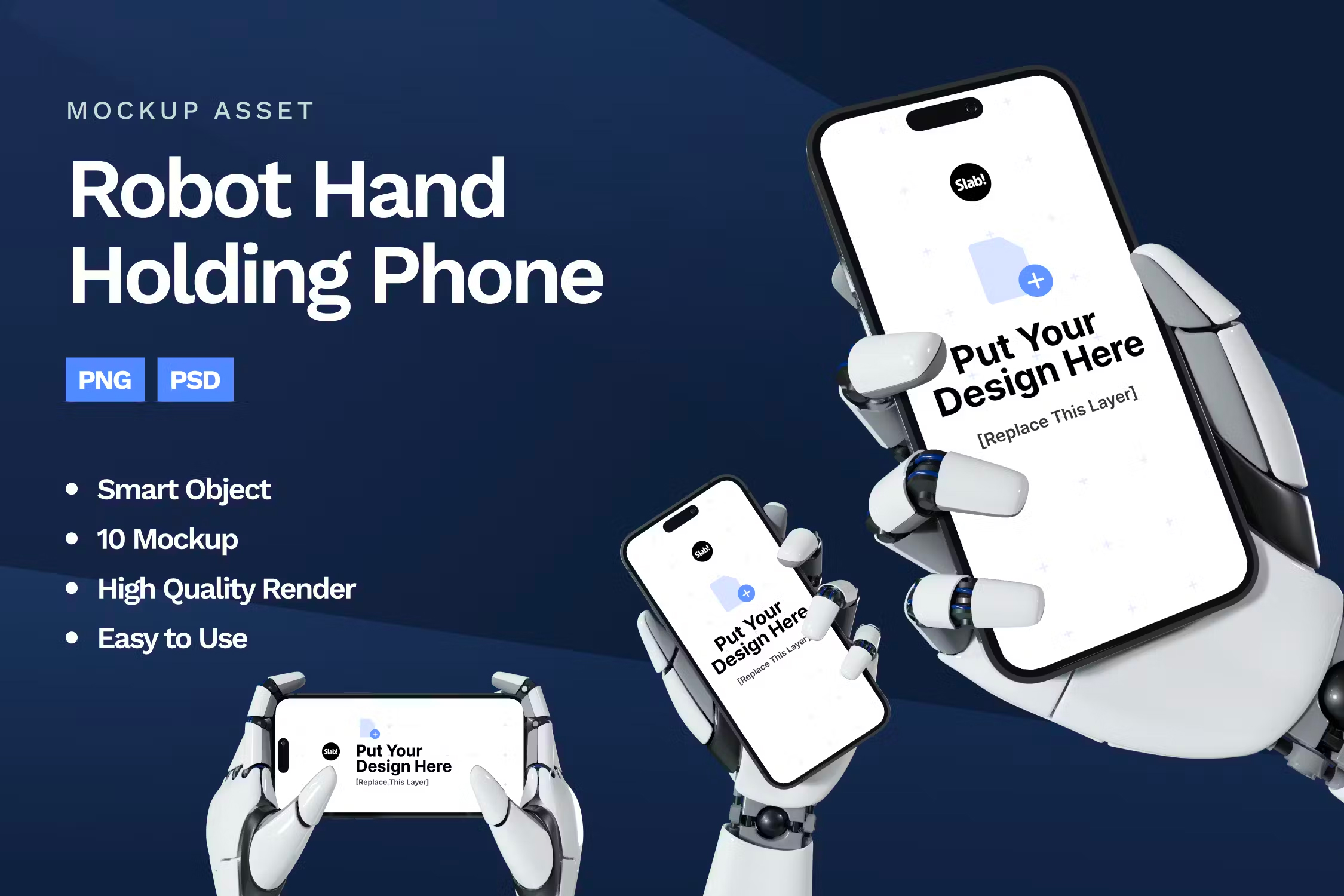 Robot Hand Holding Phone Mockup 10款未来科技感机器人手臂手持苹果手机iPhone样机PSD模板素材