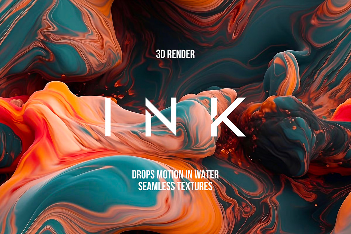 3D Ink Drops in Water Seamless Texture Backgrounds 10款高清3D抽象艺术水墨液体颜料无缝拼接背景底纹图片设计素材