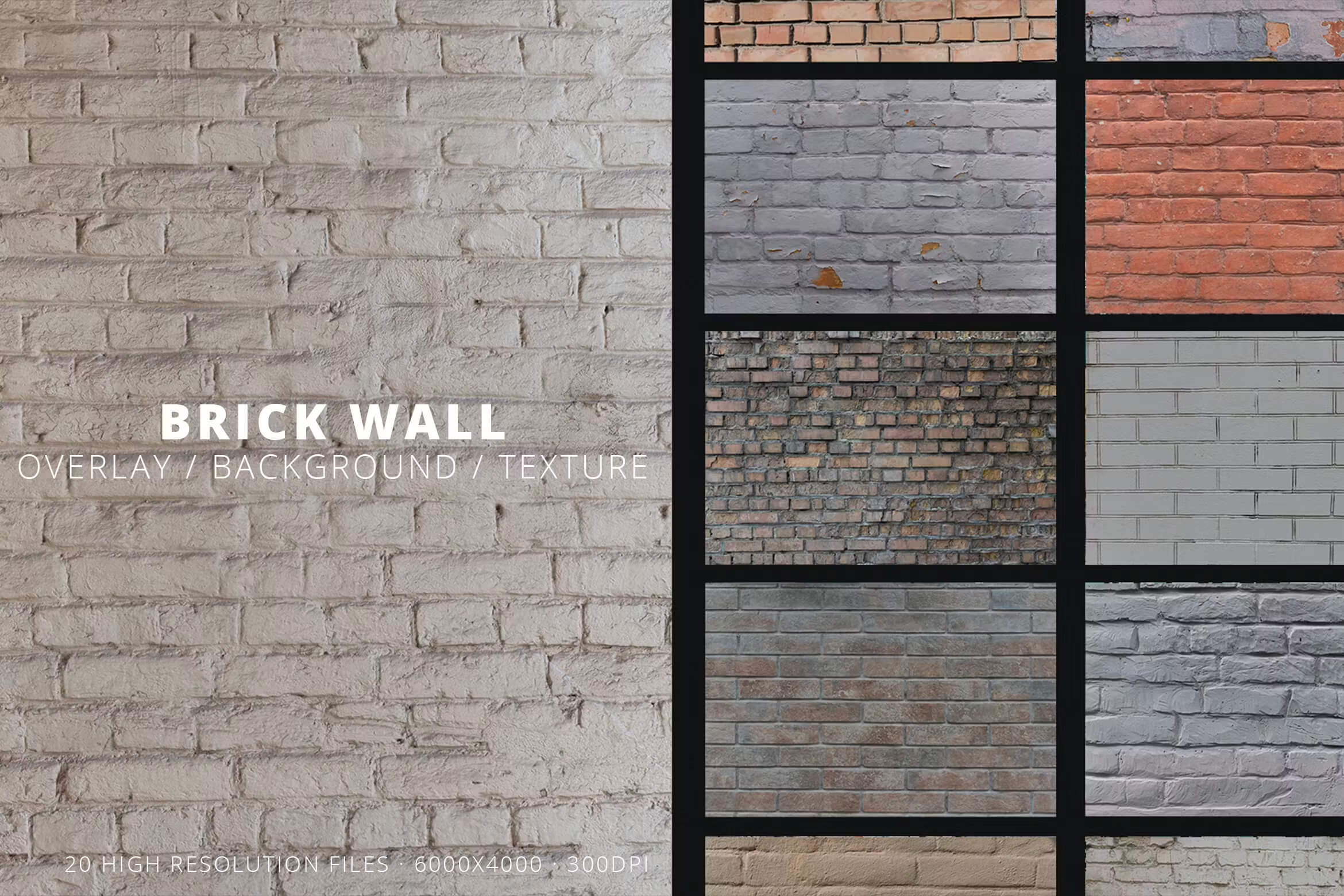 20 Old Brick Wall Texture Background 20款磨损老旧破损砖墙纹理背景叠加图片设计素材