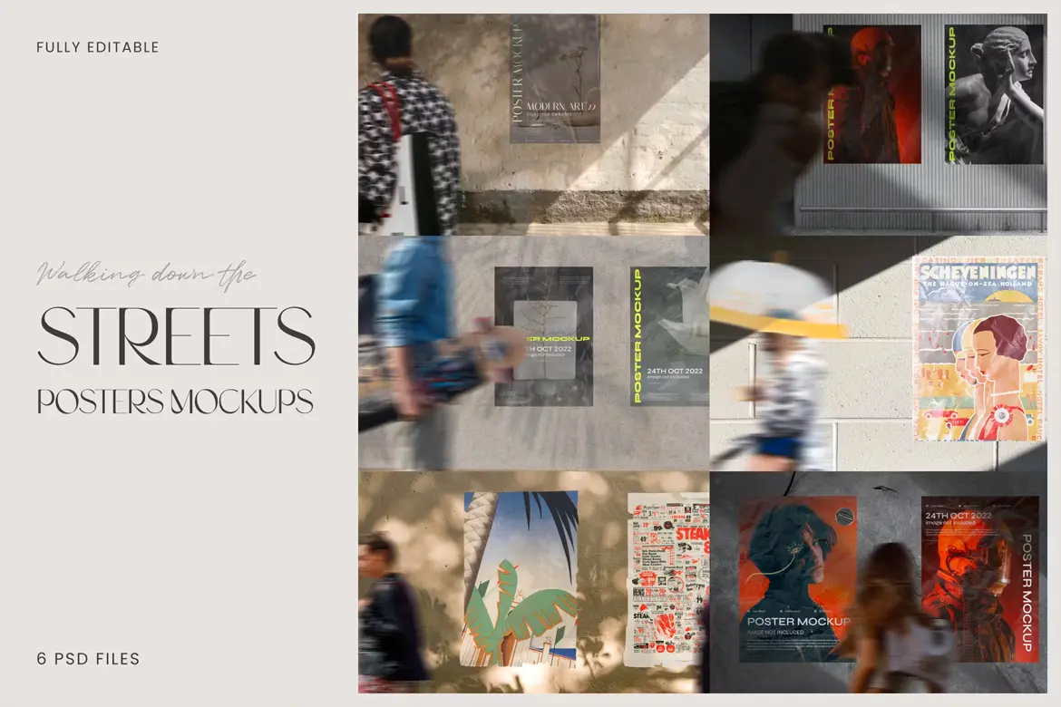 Street Posters Mockups 6款户外街头墙面海报模型设计贴图ps样机素材模板