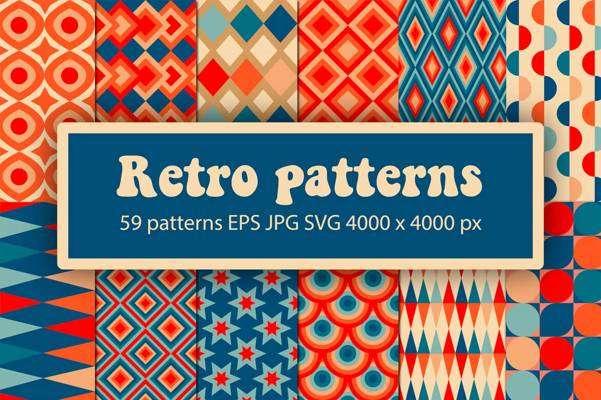 Vintage retro seamless patterns pack 59种复古华丽波希米亚风几何无缝图案设计图片矢量素材