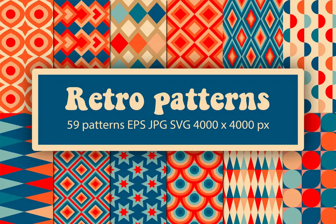 Vintage retro seamless patterns pack 59种复古华丽波希米亚风几何无缝图案设计图片矢量素材
