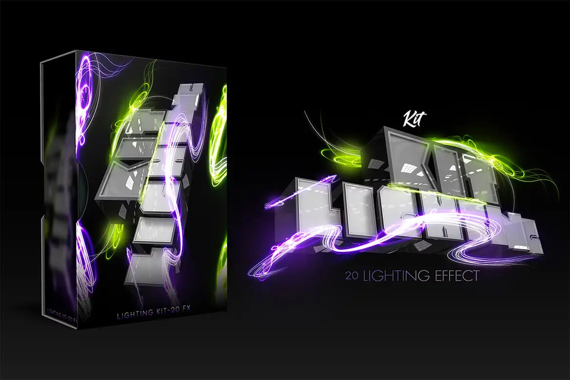 Lighting Kit – 25 Lighting Effects 25种抽象线条霓虹炫光平面特效背景图片webp免抠图设计素材