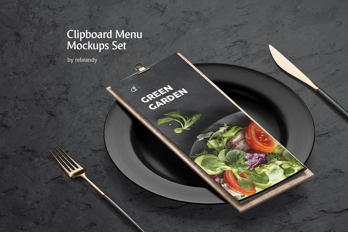 Clipboard Menu Mockups Set 高端菜单餐具酒单设计vi贴图ps样机素材_西餐厅菜单ps样机素材场景展示效果模板