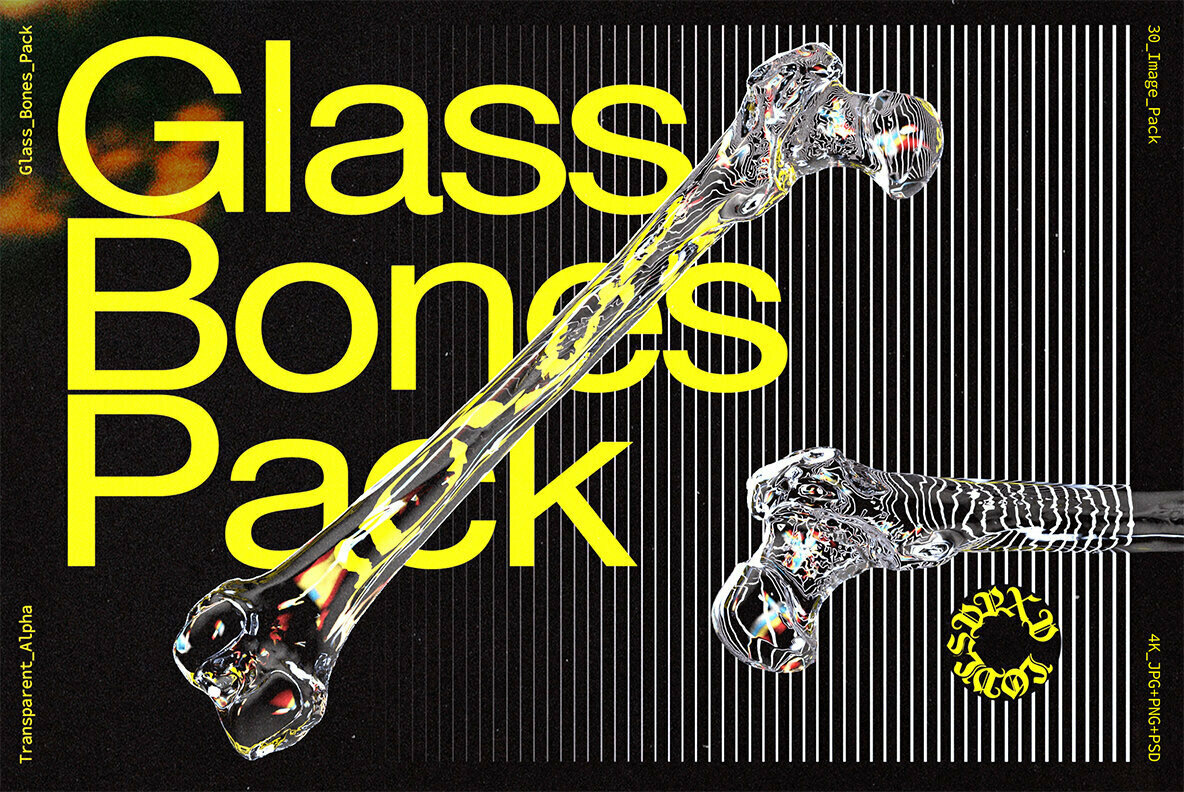 Glass Bones 潮流3D立体玻璃透明水晶骷髅骨骼潮牌视觉海报设计ps素材源文件