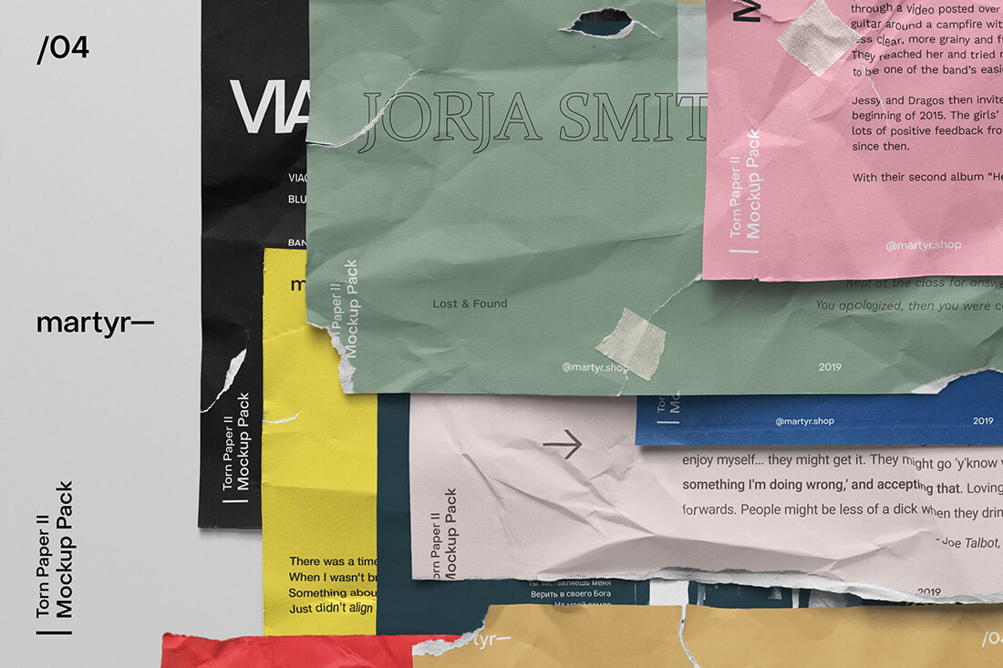 Torn Paper II — Mockup Pack 逼真复古潮流褶皱撕纸海报招贴设计贴图ps样机素材展示效果模板