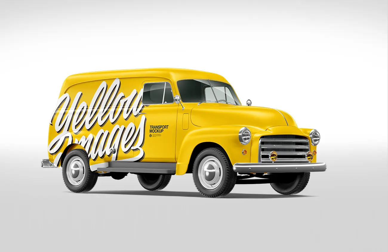 Retro Van Mockup Pack 复古老式轿车多角度模拟效果展示样机mockup智能贴图psd素材模版