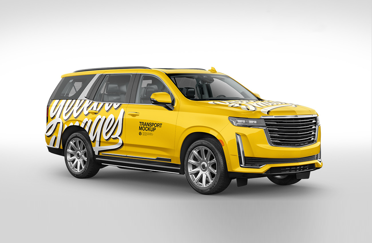 Luxury SUV Mockup 凯迪拉克凯雷德豪华7座SUV车身广告贴图ps样机素材展示效果模板