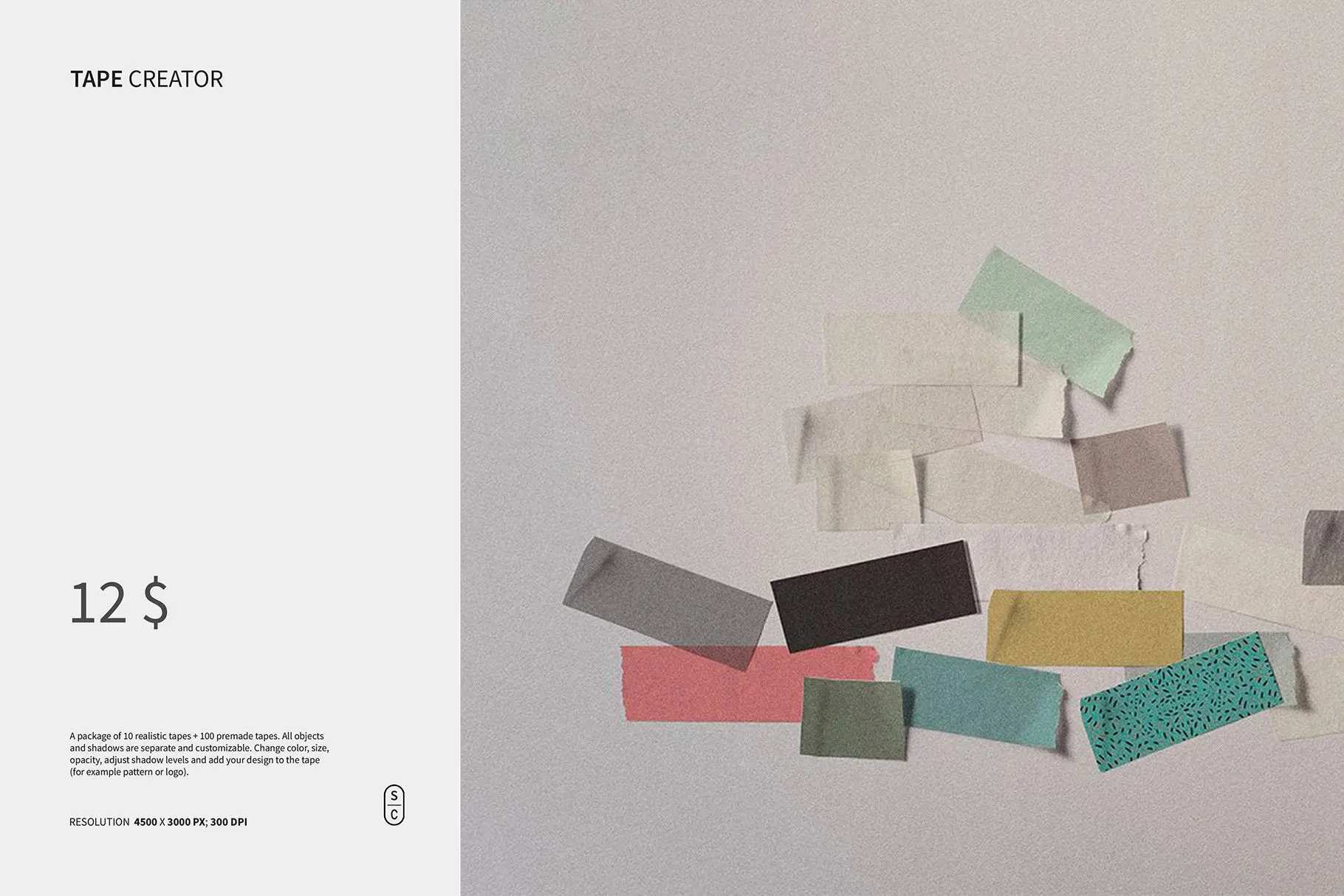 Tape Creator 多样式复古不干胶贴纸标签胶带文具贴图ps样机素材展示效果模板