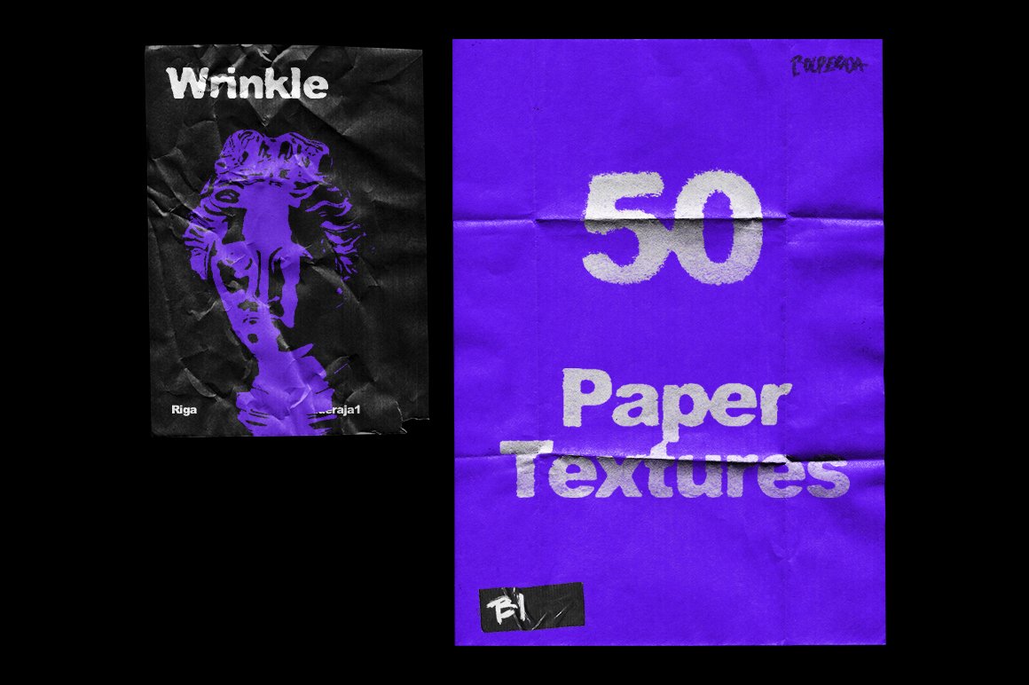 Wrinkle Paper Mockup Vintage 50款潮流复古褶皱磨损做旧纹理贴图_50款单页海报设计贴图ps样机素材效果模板