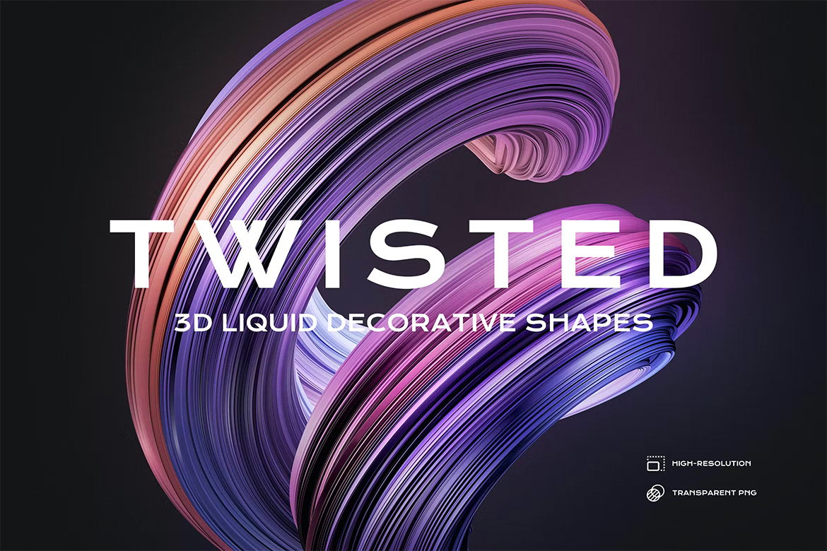 3D Twisted Decorative Shapes Backgrounds 创意炫彩3D立体抽象海报背景抽象扭曲时尚视觉海报背景png免抠图片设计素材