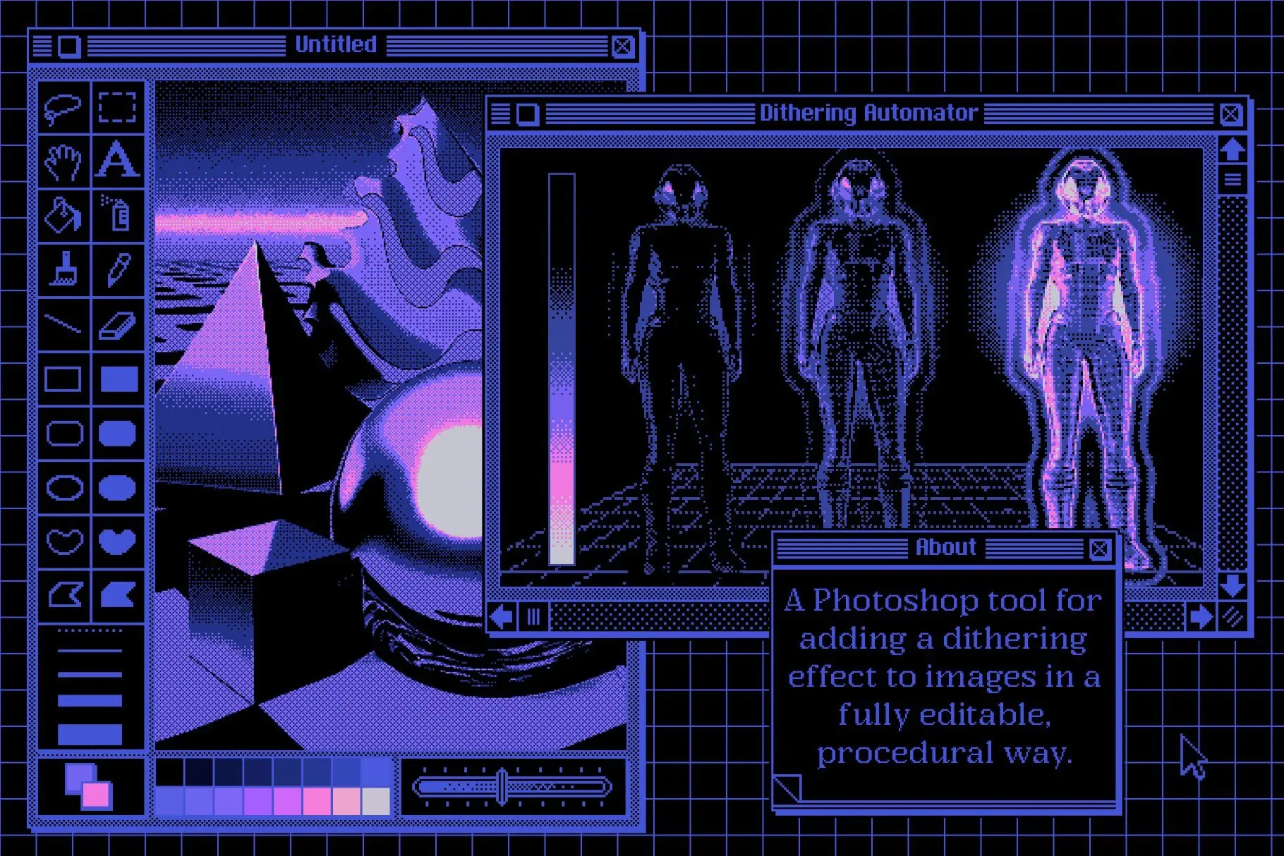 Dithering Automator 潮流复古科幻低保真马赛克怀旧像素风ps特效样机atn动作插件模板