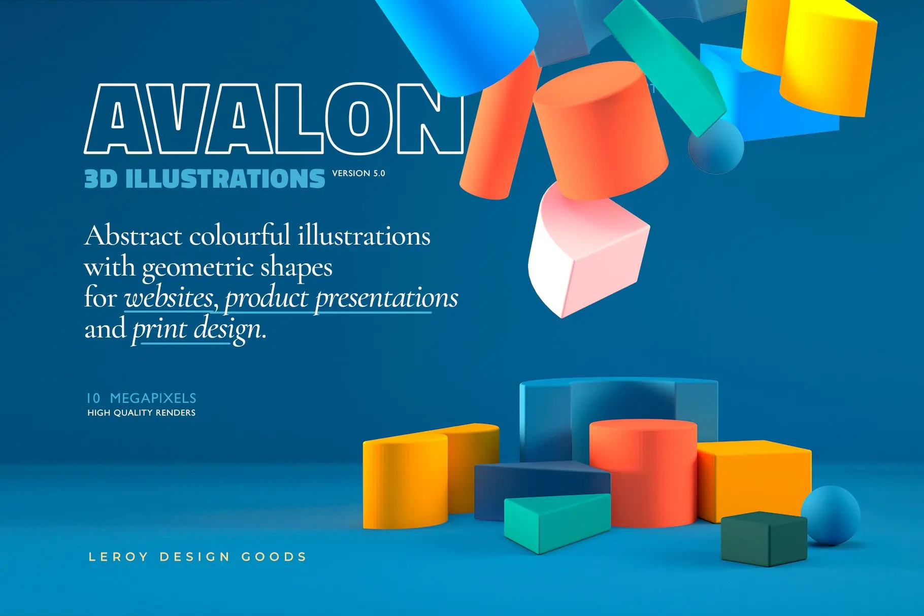 AVALON 3D Abstract Shapes v5 时尚趣味抽象3D立体几何图形艺术海报背景底纹webp免抠图片素材
