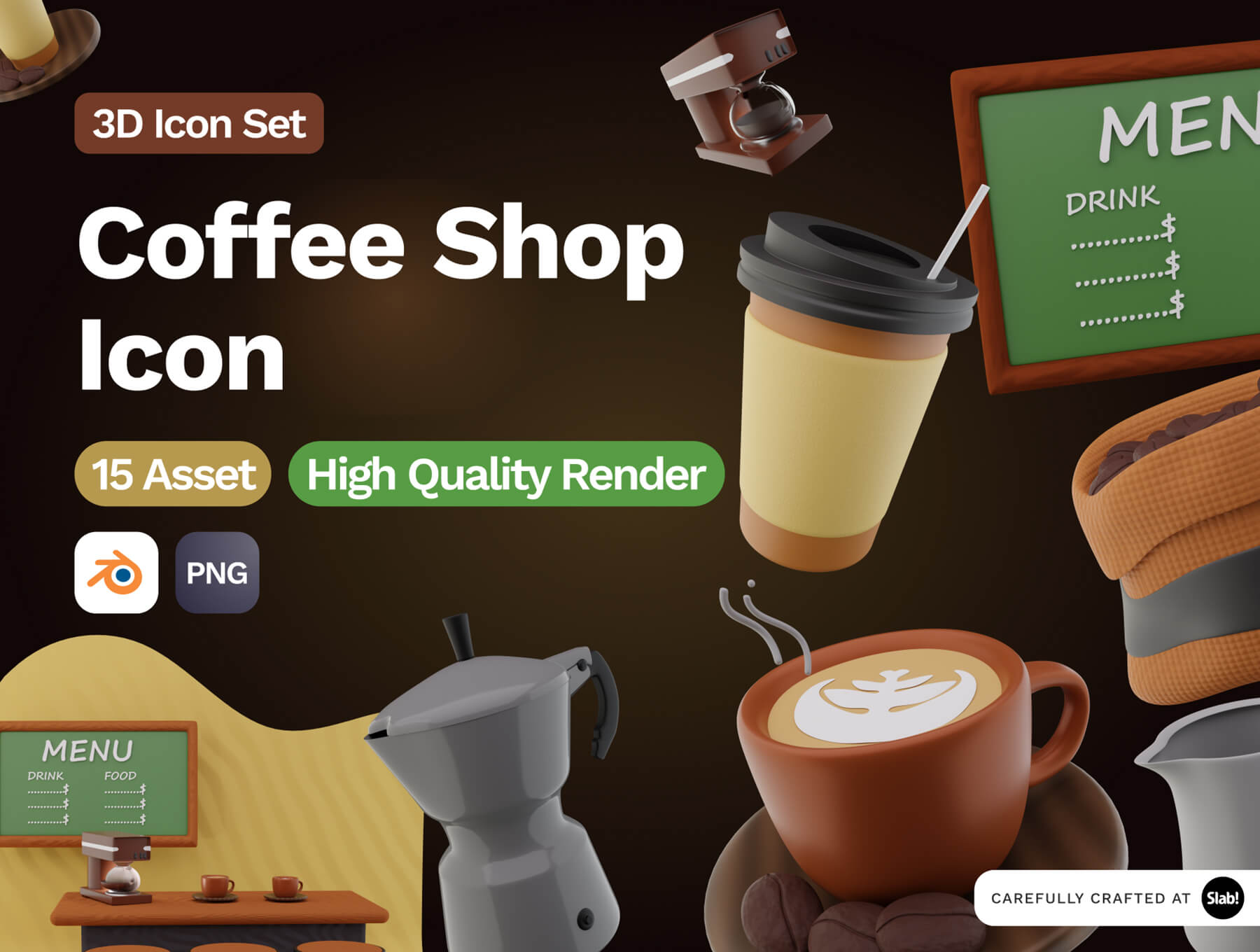 3D Coffee Shop Icon 15款咖啡专卖店营销展示3D图标icon设计素材png免抠图片