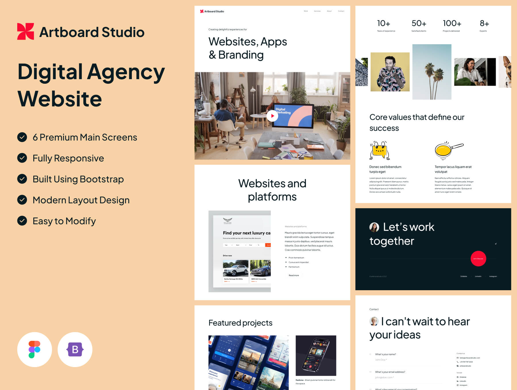 Artboard Studio – Premium Design Agency Template with Figma + Bootstrap 带有 Figma + Bootstrap 的企业官网公司网站Web模板