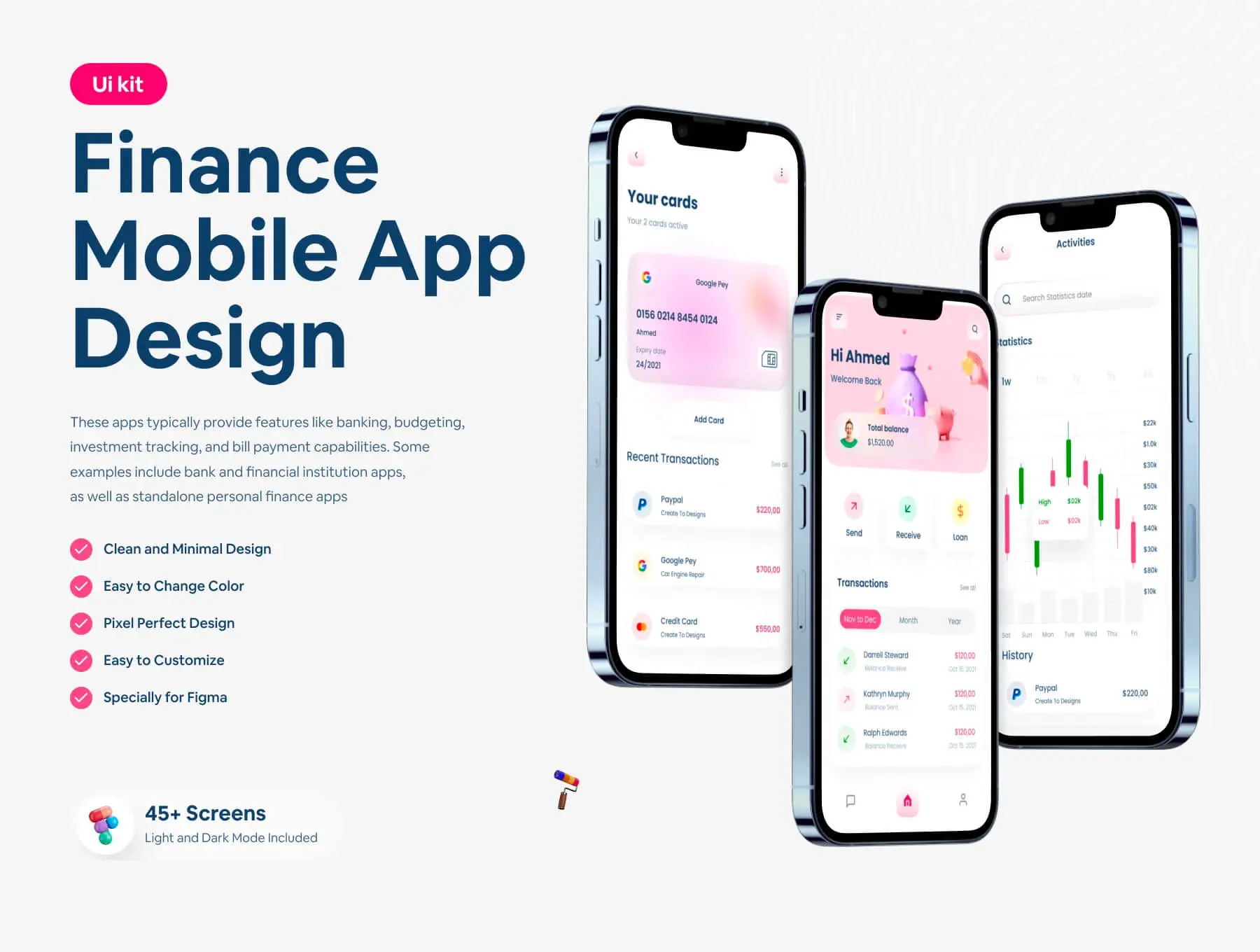 Banking App 45屏金融银行电子钱包支付交易手机App应用ui设计界面套件模版