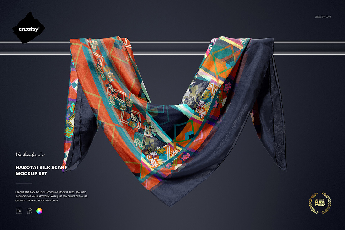 Habotai Silk Scarf Mockup Set  6款雪纺真丝围巾方巾丝巾印花图案设计贴图ps样机素材展示效果图