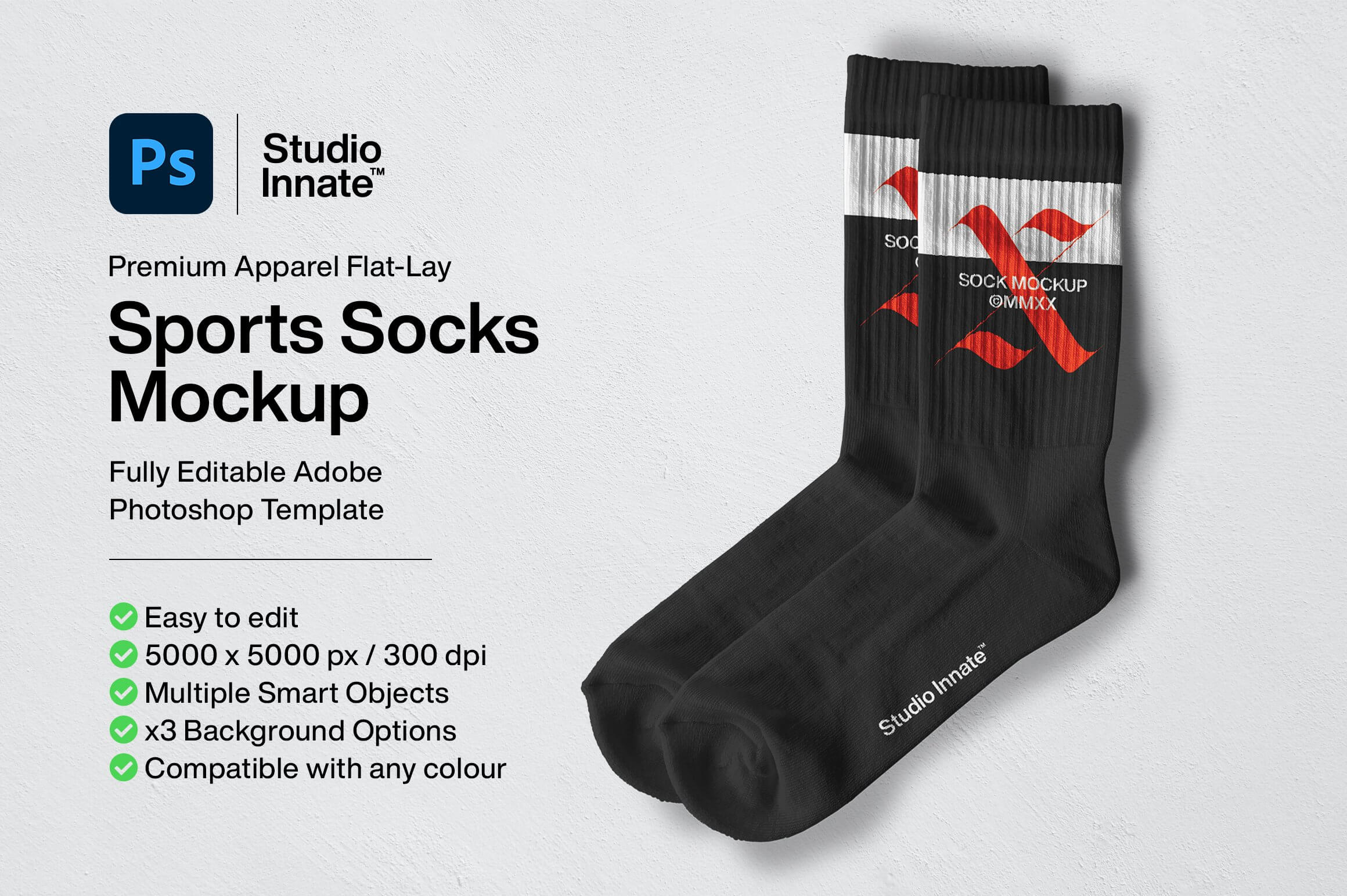 Sports Socks – Mockup  潮流运动袜子篮球高帮中筒袜印花设计贴图ps样机素材展示效果模板