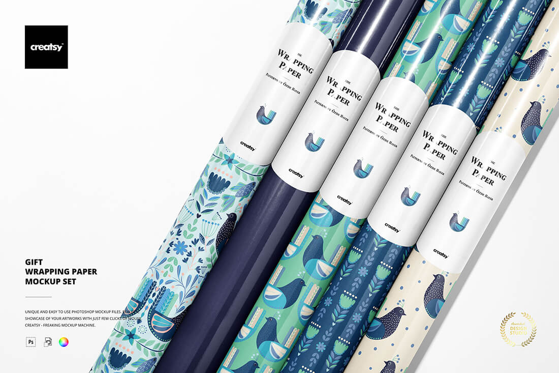 Gift Wrapping Paper Mockup Bundle  33款高档质感礼物礼品包装纸图案设计贴图ps样机素材场景展示效果