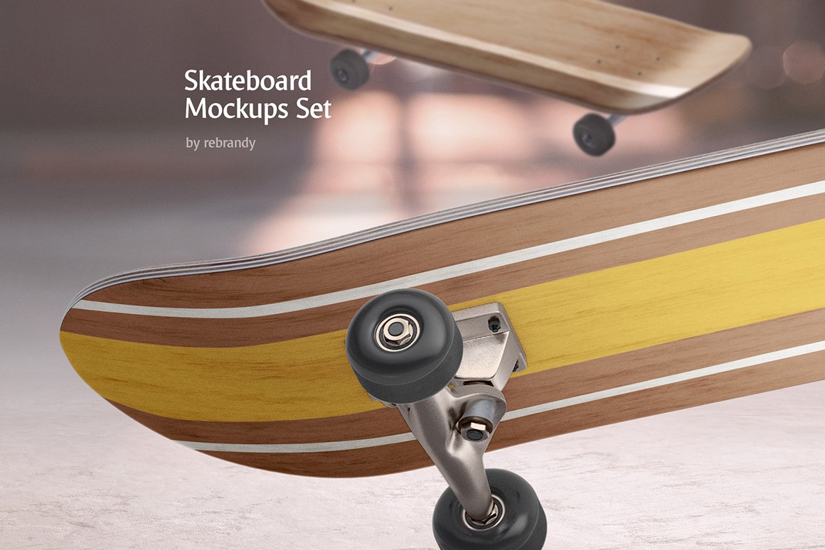 Skateboard Mockups Set 潮流嘻哈专业短板滑板印花图案设计贴图ps样机素材展示效果模板