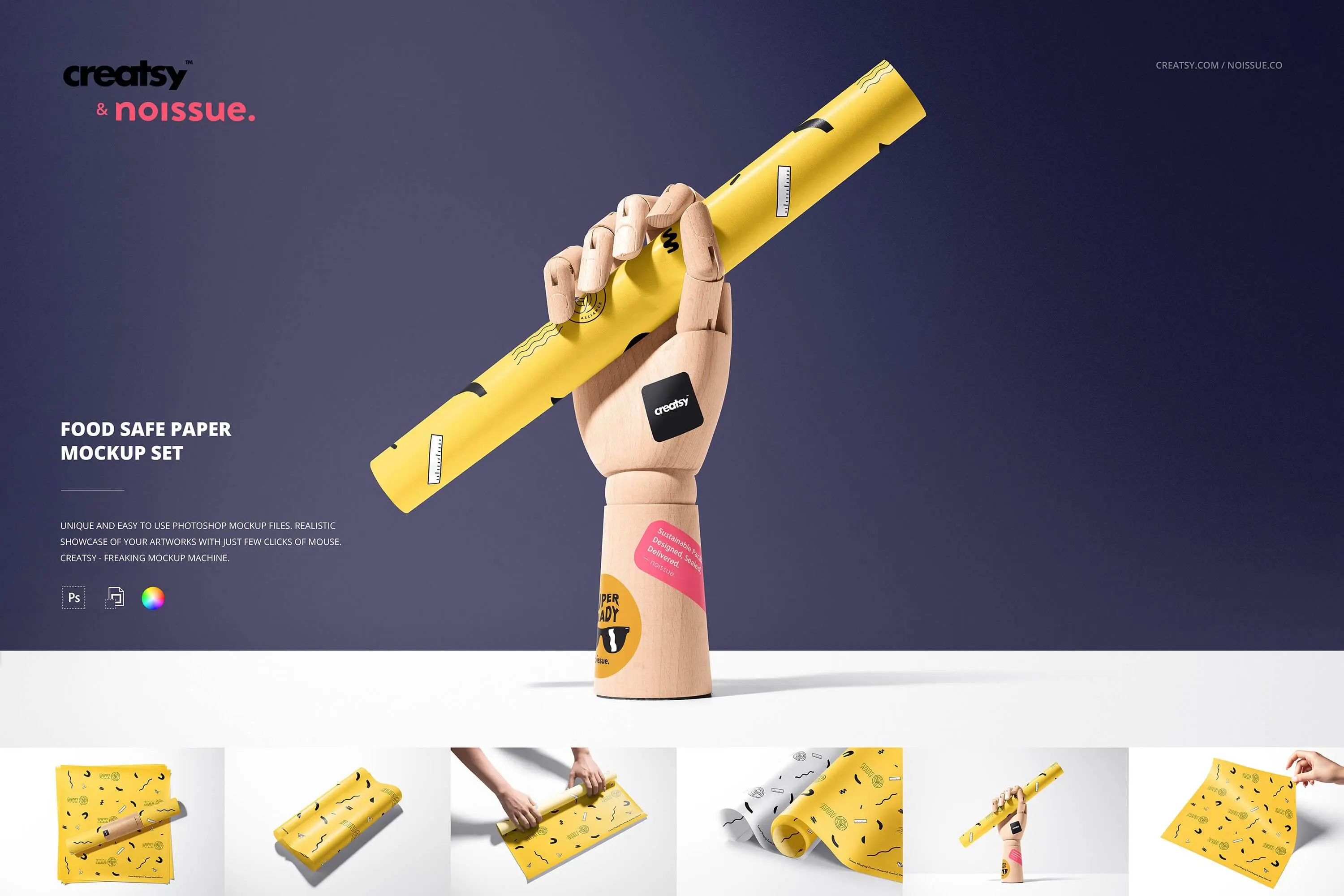 Noissue food safe paper mockup  食品吸油垫纸包装纸印花图案纹样设计贴图ps样机素材国外设计模板