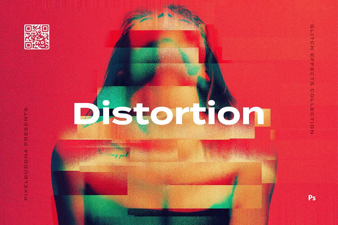 Distortion Glitch Photo Effects  潮流创意抽象失真艺术毛刺故障风照片图像特效滤镜ps样机素材模板