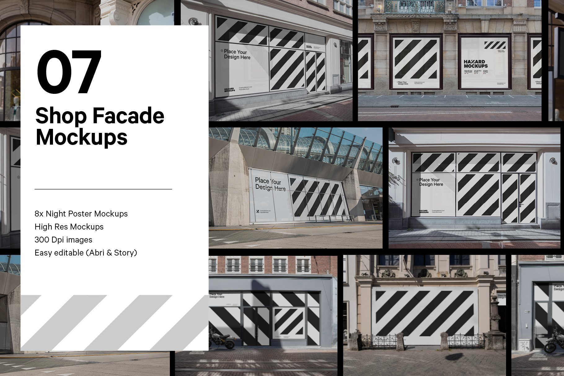 7x Shop Facade Mockup Bundle  海外沿街店铺专卖店橱窗海报窗贴设计贴图ps样机素材场景展示效果