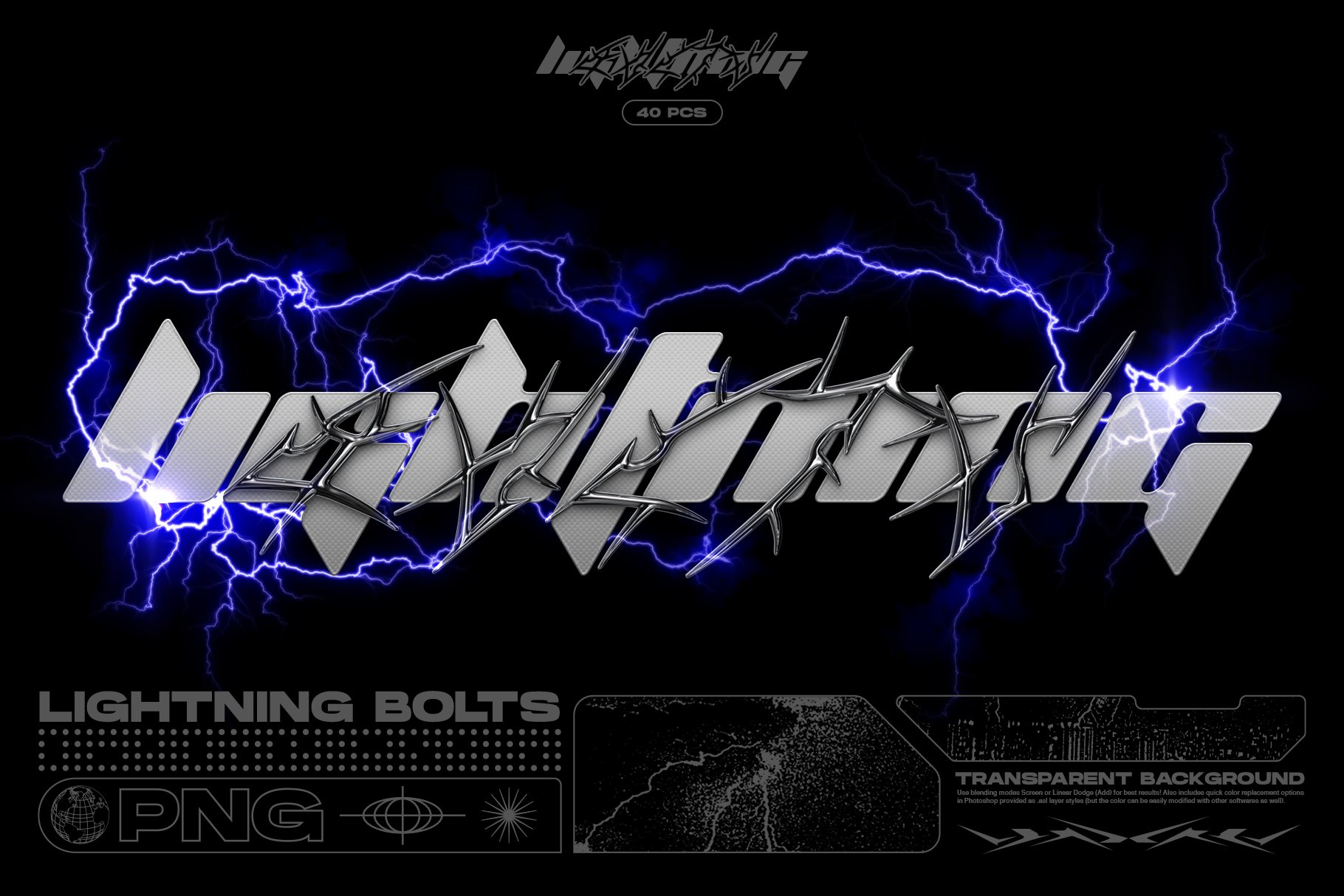 Lightning Bolts  40款潮流未来科幻闪电雷电光电特效海报背景底纹png免抠图片素材