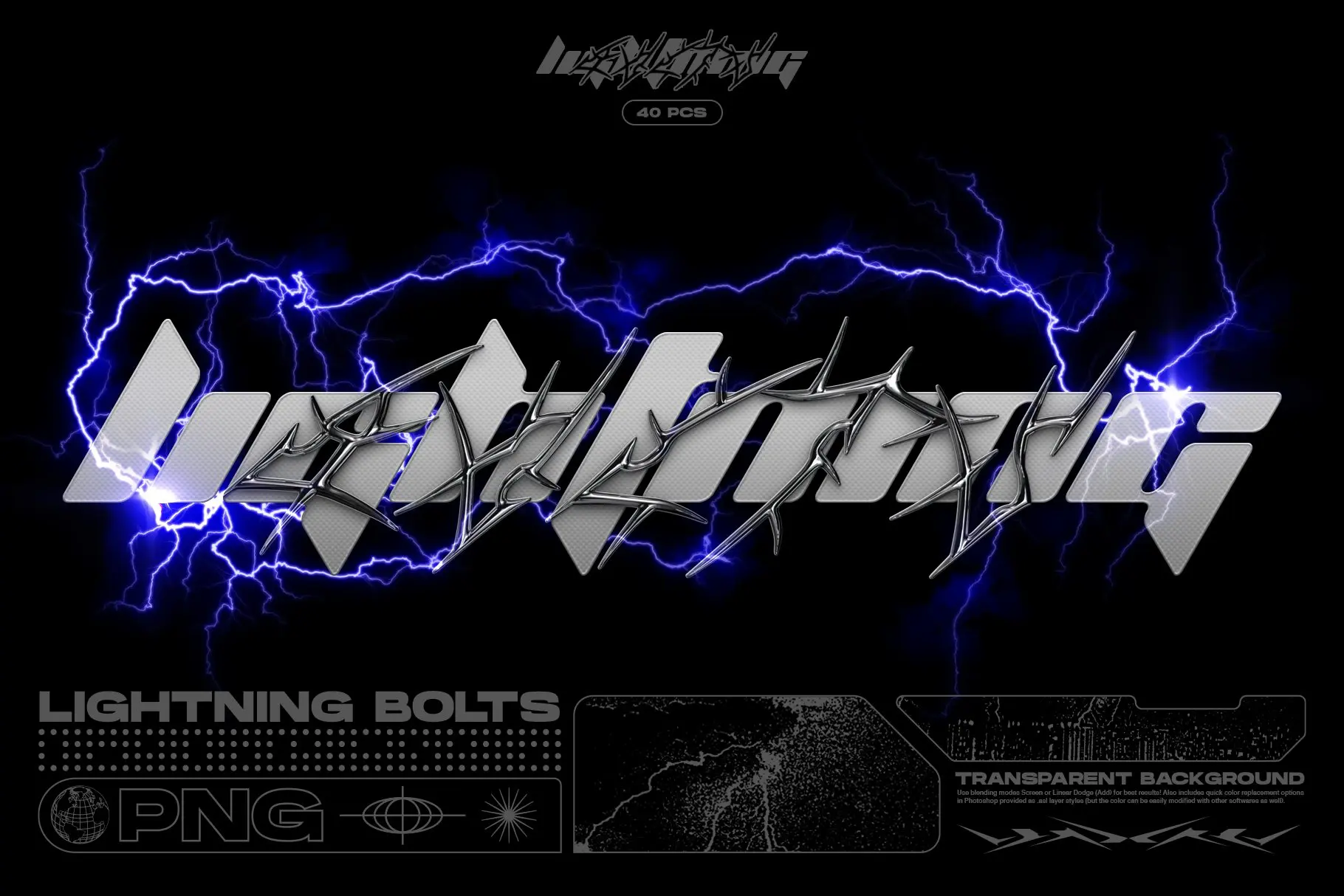 Lightning Bolts  40款潮流未来科幻闪电雷电光电特效海报背景底纹webp免抠图片素材