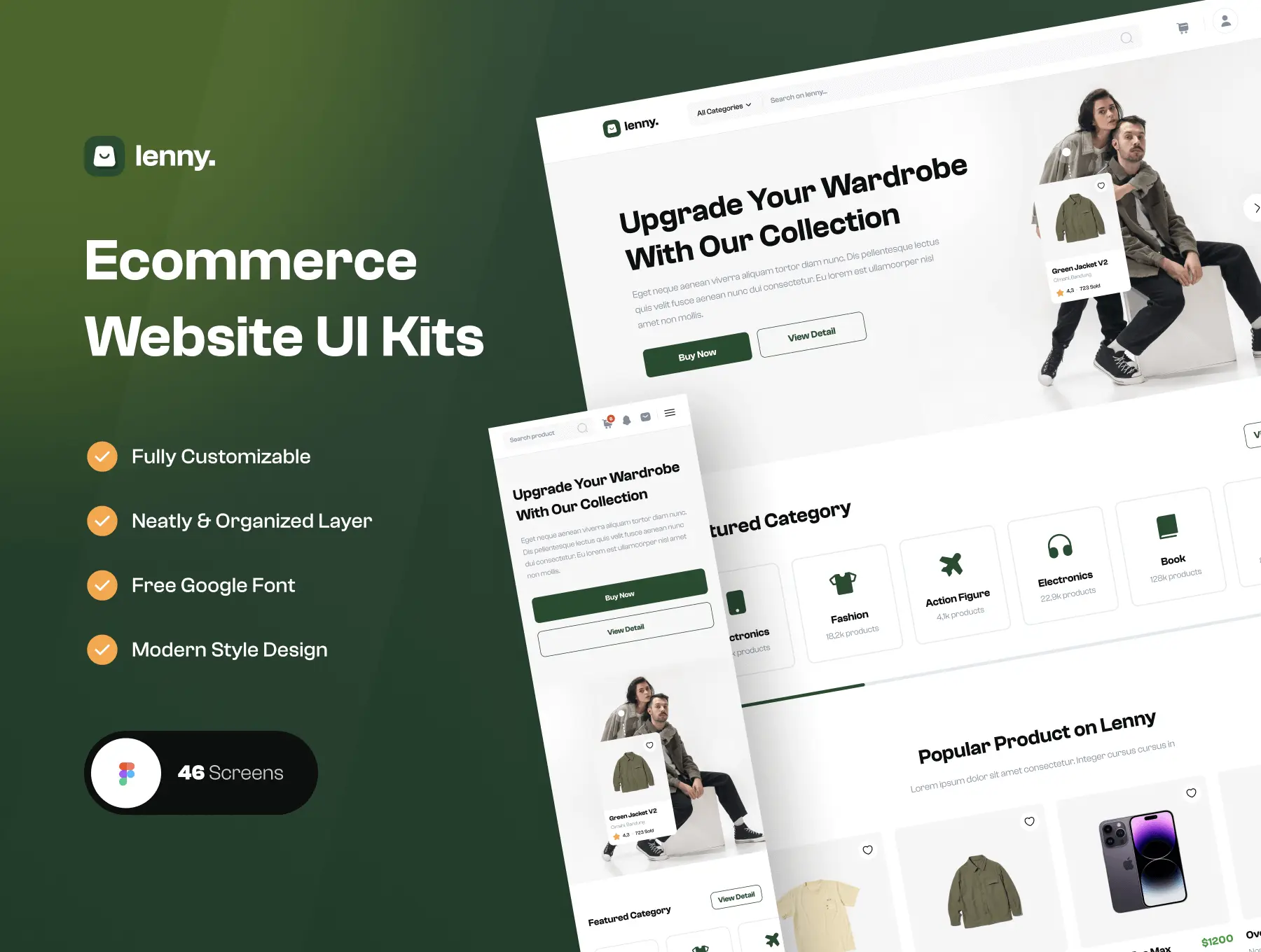 Lenny – eCommerce Website  45+屏高质量电子商务在线购物商城网站设计UI套件Figma模板素材包