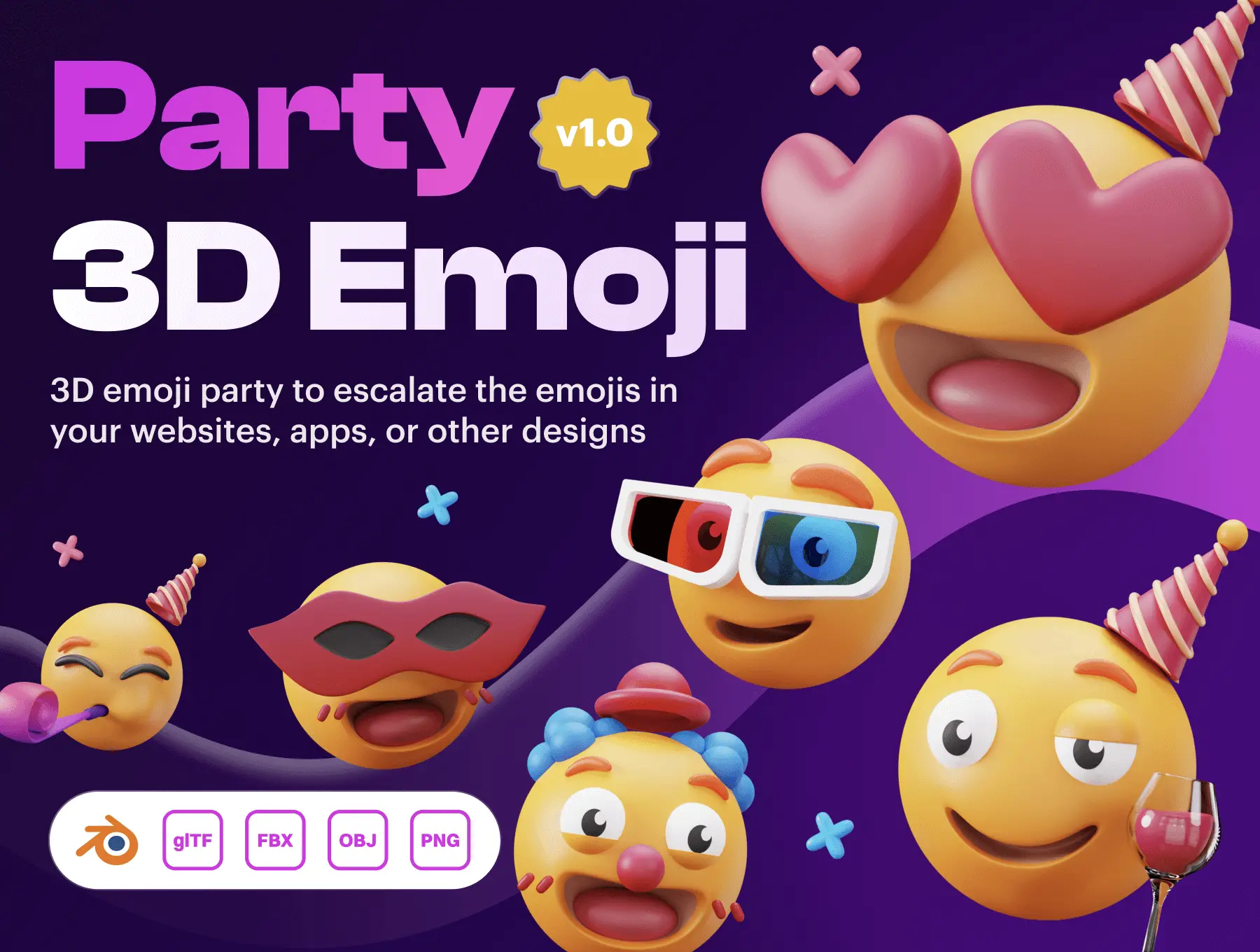 Emoty – 3D Party & Celebration Emoji Set  20款趣味卡通3D节日聚会生日派对表情包插图插画webp免抠设计素材