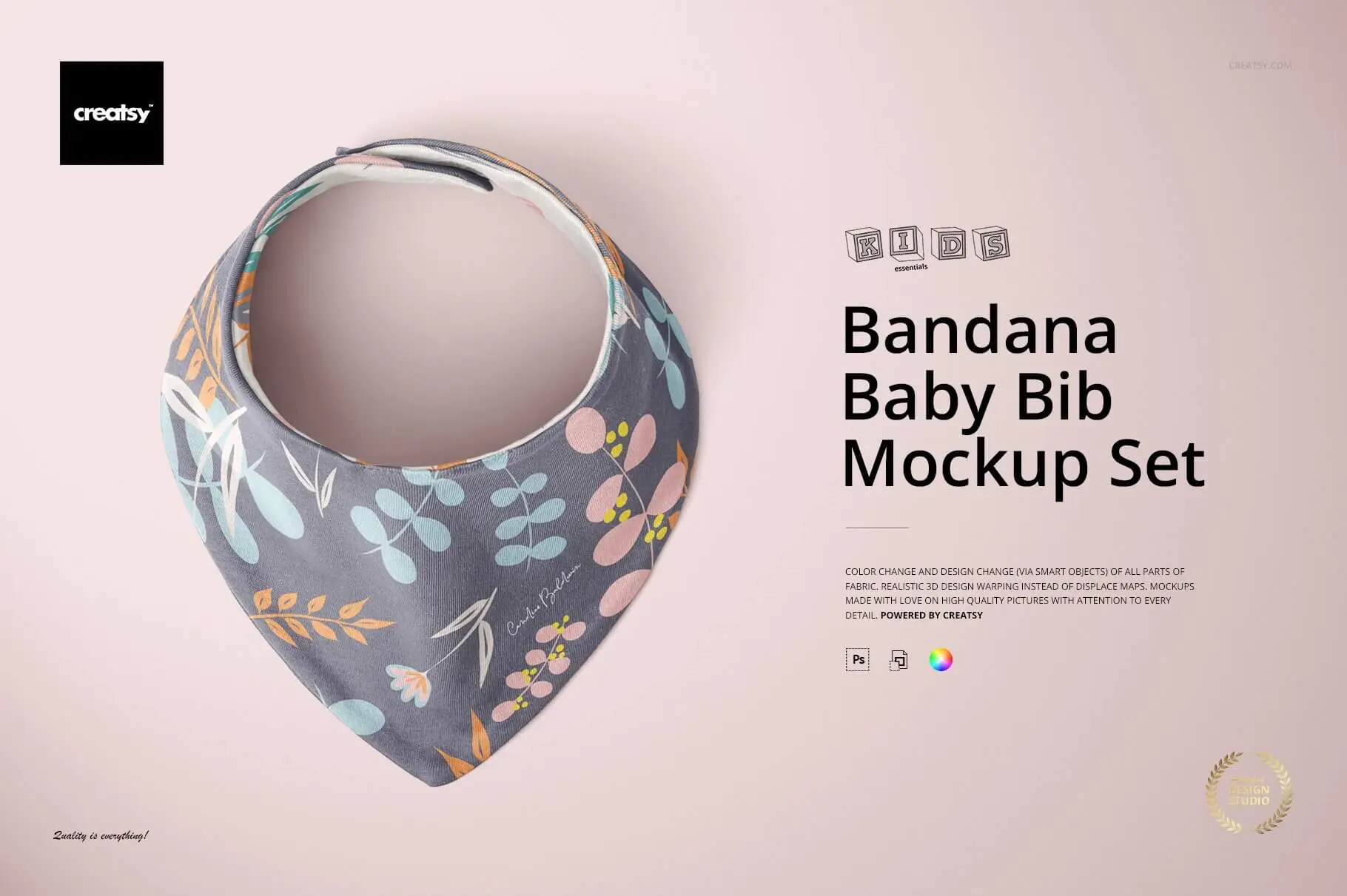 Baby Bandana Bib Mockup Set  婴儿口水巾儿童围嘴围兜印花图案设计贴图ps样机素材展示效果模板