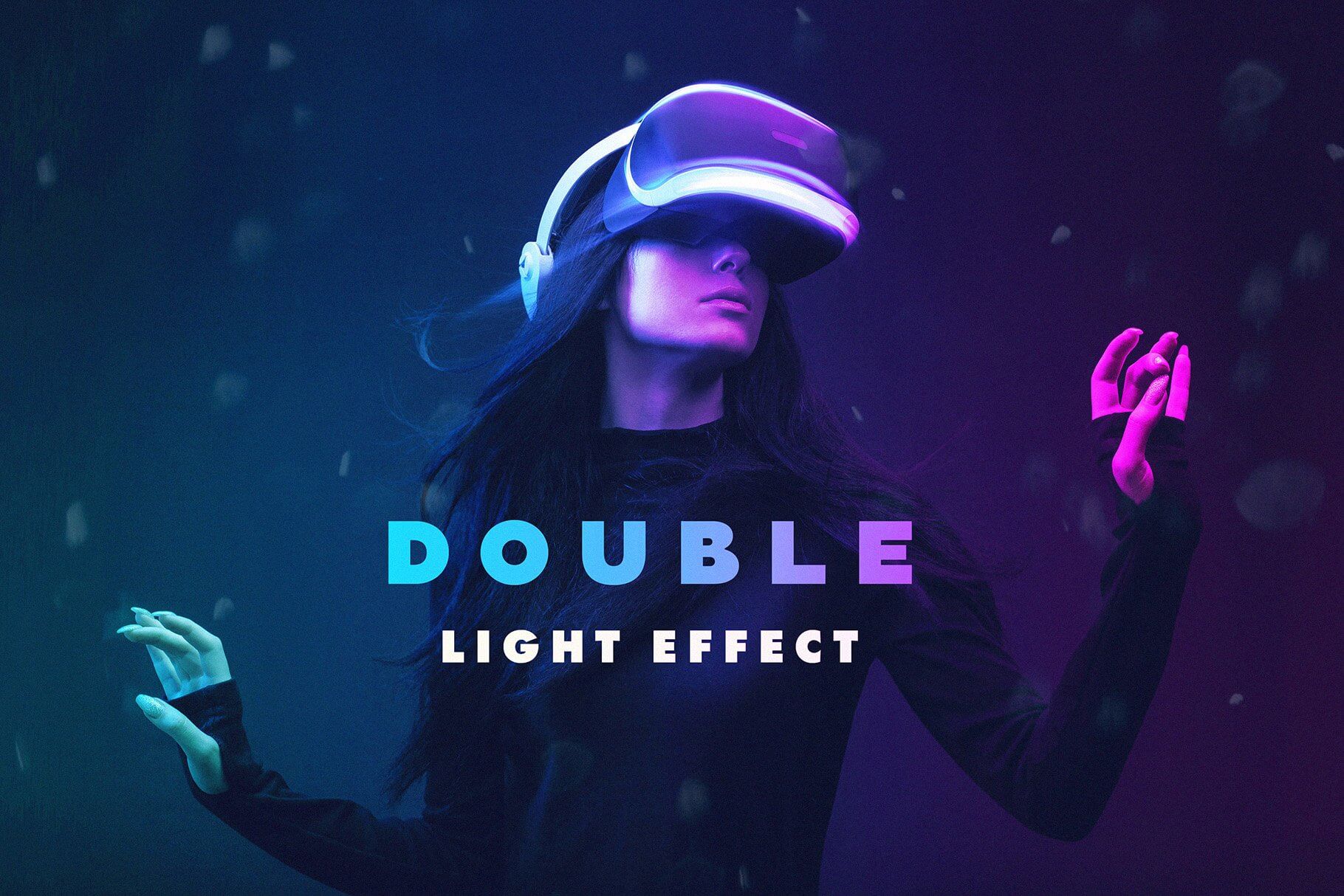 Double Light Photoshop Effect  酷炫霓虹灯双重曝光炫彩光效ps样机图片特效滤镜生成设计素材模板