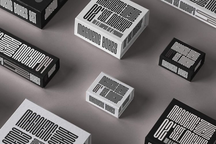 Magnetic Box Packaging Mockup Set 多规格翻盖磁吸礼品盒包装设计贴图ps样机素材场景展示效果模板