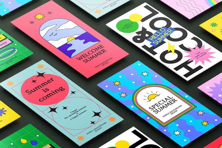 Hello Summer Mobile Poster Design 80款夏季手机全屏创意潮流时尚宣传POP广告海报设计ai素材源文件