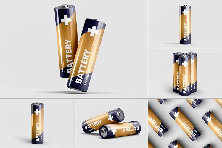 Battery AA Mock-up 6款5号AA碱性玩具电池产品包装设计作品贴图ps样机素材展示效果图