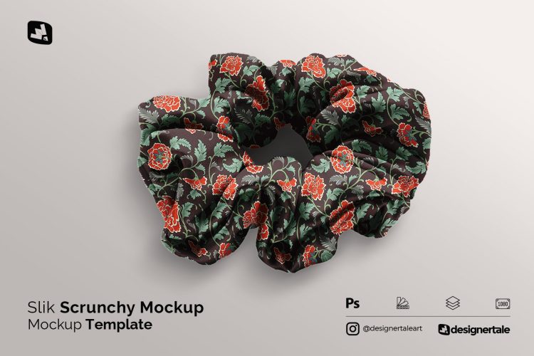 Silk Scrunchy Mockup 时尚紧缩真丝女士发带印花图案设计PS展示贴图样机模板素材