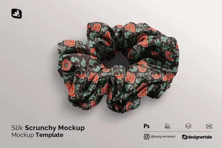 Silk Scrunchy Mockup 时尚紧缩真丝女士发带印花图案设计PS展示贴图样机模板素材
