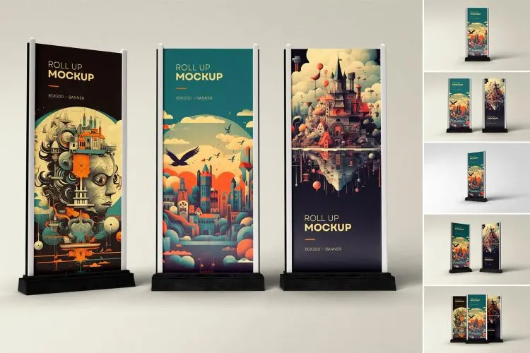 RollUp Banner Mockup  6款逼真促销广告海报易拉宝设计PS展示贴图样机模板素材