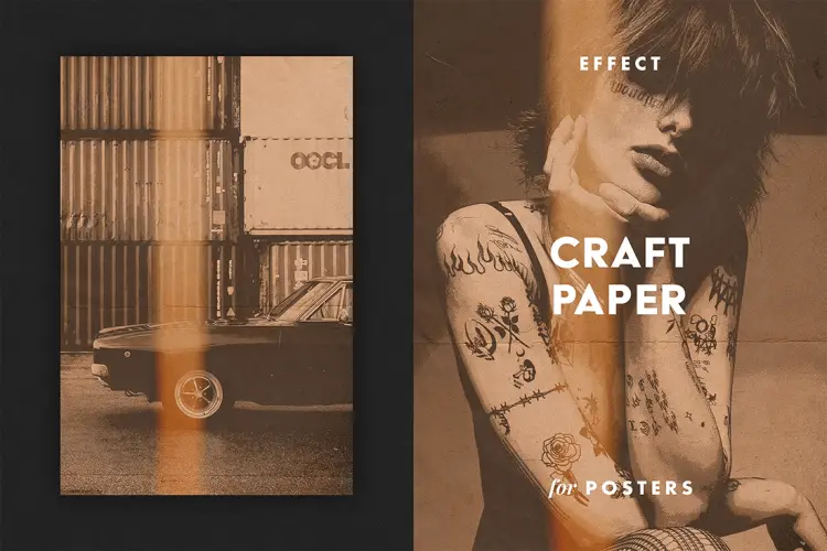 Craft Paper Effect for Posters  照片海报复古做旧牛皮纸ps特效样机素材模板