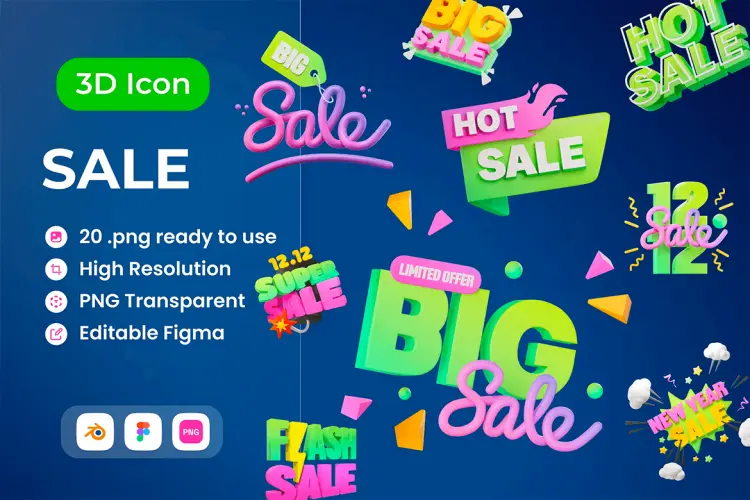 Sale 3D Illustration  15款销售打折降价优惠折扣促销标签3D插画图标icon素材webp免抠图文件