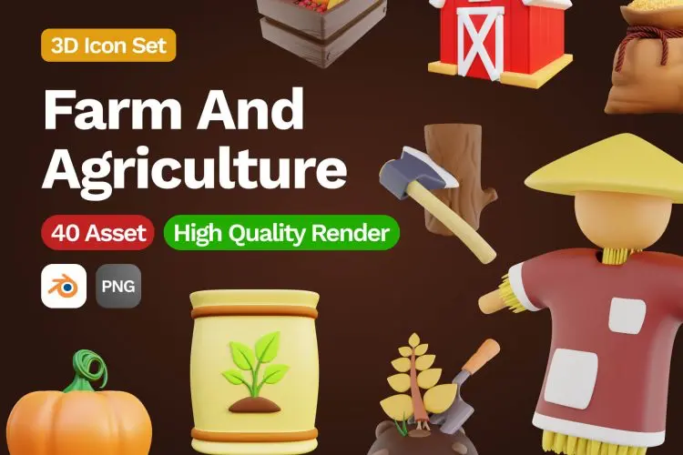 3D Farm And Agriculture Icon  40款农场农业农作物3D图标icon设计素材webp免抠图片