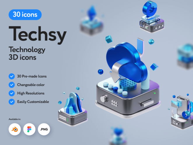 Techsy Technology 3D Icons  30款现代科技人工智能云计算金素透明玻璃质感3D立体图标