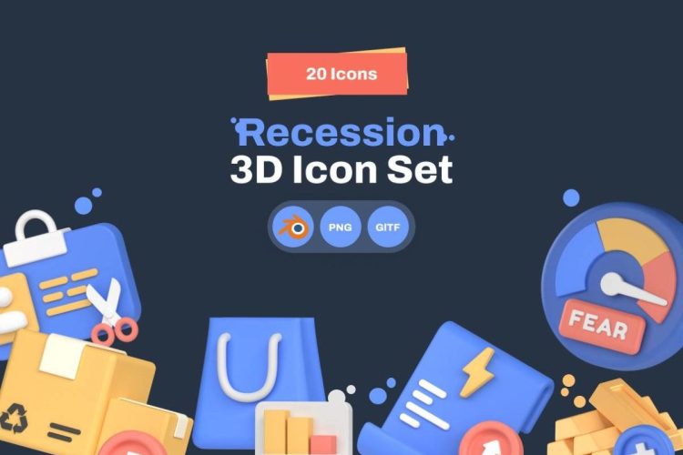 Recession 3D Icon Set   20款银行金融理财类3D模型图标设计财务管理高清3D icon图标合集Blender模型