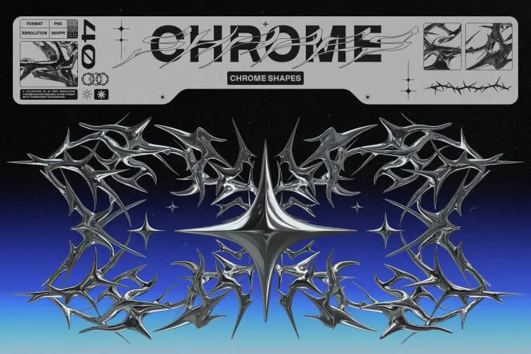 Chrome Shapes by MiksKS  40款潮流酸性金属镀铬荆棘毛刺抽象几何图形3D模型设计素材源文件