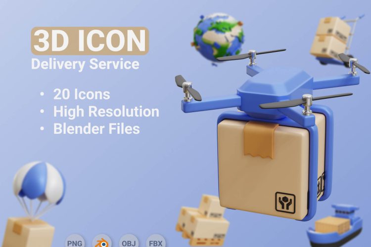 3D Delivery Service Icon Illustration  20款物流快递货物配送3D插图插画图标Icons设计素材